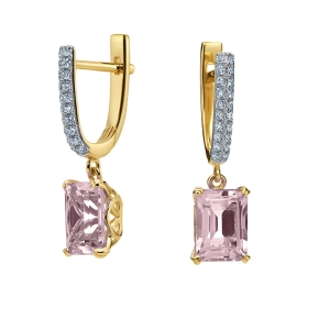 Złote kolczyki z brylantami i morganitem PE60403MORY