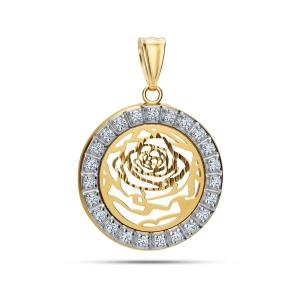 Zawieszka złota z różą i cyrkoniami - złoto 585 BASIC