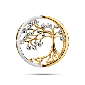 Zawieszka przelotka złota 585 okrąg  - drzewo szczęścia z sercami Basic