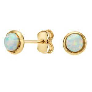 Złote kolczyki kółeczka z białym opalem złoto 585 Prima