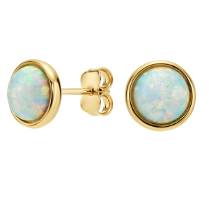 Złote kolczyki okrągłe z białym opalem duże złoto 585 Prima