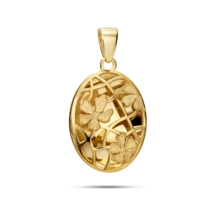 Złota zawieszka 585 - ażurowy owal z satynowymi kwiatami złoto 585 Basic
