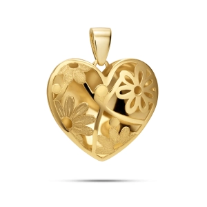 Złota zawieszka 585 ażurowe serce z motywem kwiatów Basic