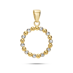 Złota zawieszka 585 okrąg z kuleczek dwukolorowych Basic