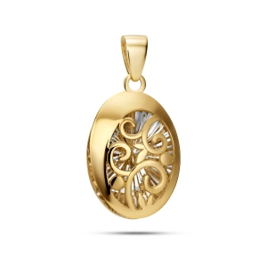 Zawieszka owalna z ażurowym motywem i białym złotem diamentowanym 585 Basic