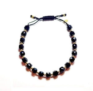 Bransoletka męska czaszka na sznurku- agat czarny