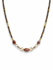 Naszyjnik z kamieniami naturalnymi - Crystals by Swarovski, agat botswana, kwarc dymny