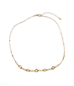 Naszyjnik z kamieniami naturalnymi - Crystals by Swarovski, kwarc różowy, moonstone orange, aragoit