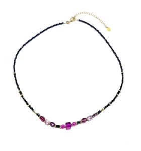 Naszyjnik z kamieniami naturalnymi - Crystals by Swarovski, kwarc dymny, pietersyt, jaspis