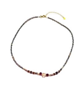 Naszyjnik z kamieniami naturalnymi - Crystals by Swarovski, granatm agat botswana, kryształ górski