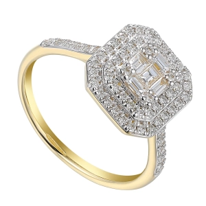 Złoty pierścionek zaręczynowy bagietka z brylantami 0,66 ct Glamour R85660Y