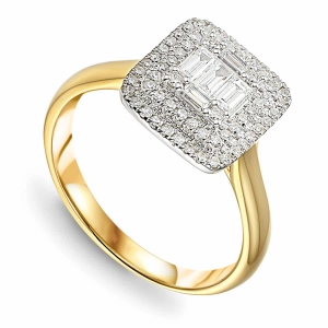 Złoty pierścionek zaręczynowy bagietka z brylantami 0,46 ct Glamour R59279YW