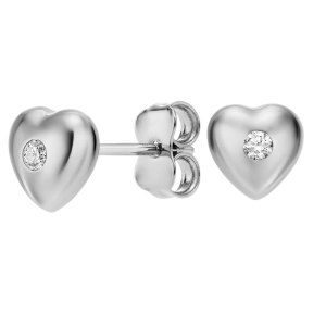 Kolczyki z białego zlota-serduczka gładkie złoto z cyrkonią złoto 585 Basic