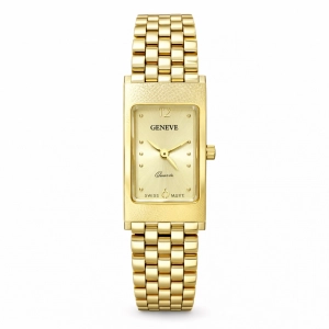 Damski złoty zegarek Geneve- prostokątny