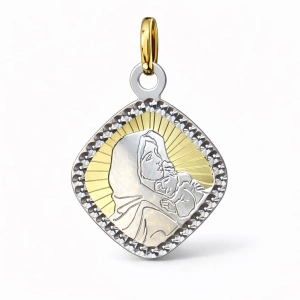 Złota zawieszka z wizerunkiem Matki Boskiej z dzieciątkiem