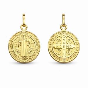 Złoty medalik św. Benedykta dwustronny- S