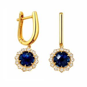 Złote kolczyki z brylantami i London Blue Topaz CE2658LBTY