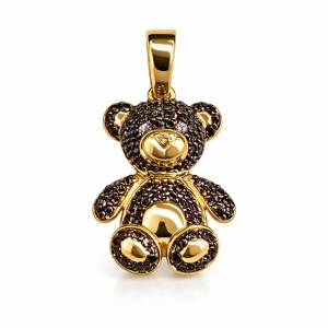 Złota zawieszka miś z czarnymi cyrkoniami