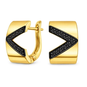 Złote kolczyki angielskie V- czarne cyrkonie 20230828007