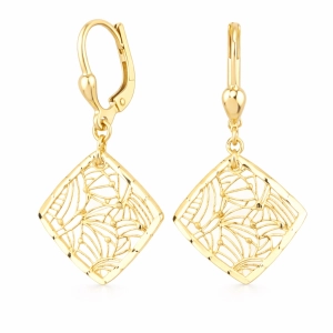 Złote kolczyki wiszące geometryczne ażurowe 1309202312