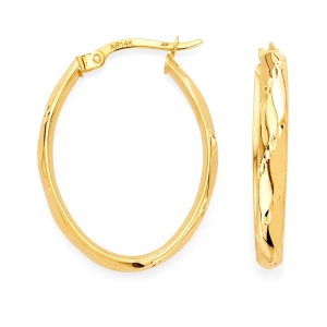 Złote kolczyki koła owalne 585 gładkie i diamentowane M