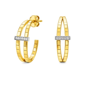 Złote kolczyki  z elementem białego złota i cyrkoniami