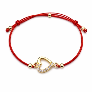 Złota bransoletka na sznurku serce 585