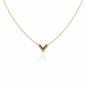 Złoty naszyjnik znak V czarne cyrkonie 585