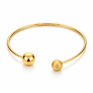 Złota bransoletka sztywna typu bangle zakończona kulkami p.585