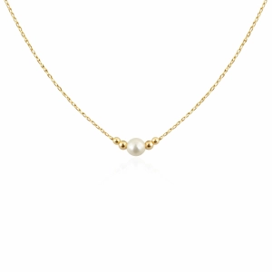 ZŁOTY NASZYJNIK Z 4 KULKAMI GŁADKIMI I PEREŁKĄ M