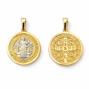 ZŁOTY MEDALIK 585 ŚWIĘTY BENEDYKT BIAŁO ŻÓŁTY