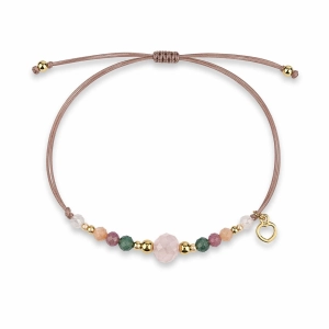Bransoletka na sznurku- różowy kwarc, szmaragd, turmalin, pink opal