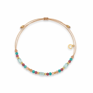 Bransoletka na sznurku z kamieniami naturalnym - moonstone, amazoit, pink turmalin, blue apatyt