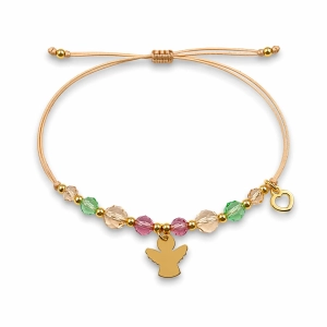 Bransoletka na I Komunie Świętą: Aniołek i kolorowe kamienie Swarovski