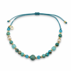 Bransoletka na sznurku z kamieniami naturalnym - Crystals by Swarovski, jaspis, amazoit