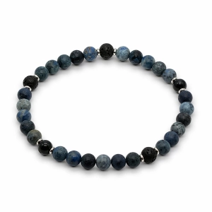 Bransoletka męska na sznurku- lawa wulkaniczna, dumortieryt, turmalin czarny