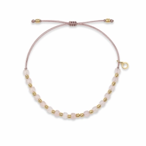Bransoletka na sznurku z kamieniami naturalnymi- różowy kwarc