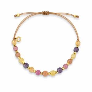 Bransoletka na sznurku z kamieniami naturalnym - Cytryn, Turmalin różowym Moonstone, Żólty opal