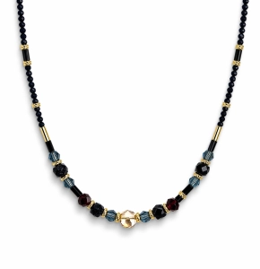 Naszyjnik z kamieniami naturalnymi - Noc Kairu, Agat, Granat, Crystals by Swarovski