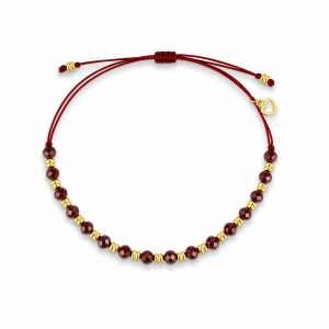 Bransoletka na sznurku z kamieniami naturalnymi- czerwony rubin