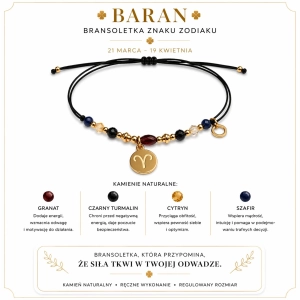 Baran znak zodiaku bransoletka - granat, czarny turmalin, cytryn, szafir