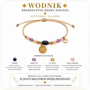 Wodnik znak zodiaku bransoletka - szafir, cytryn, fluoryt, różowy opal
