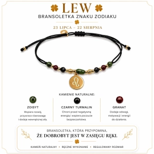 Lew znak zodiaku bransoletka - turmalin czarny, granat, zaisyt