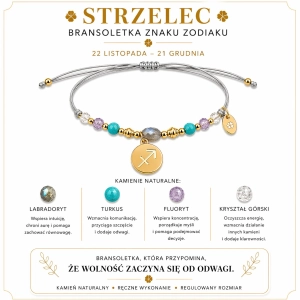 Strzelec znak zodiaku bransoletka - labradoryt, turkus, fluoryt, kryształ górski