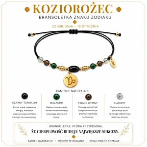 Koziorożec znak zodiaku bransoletka - czarny turmalin, malachit, kwarc dymny, fluoryt