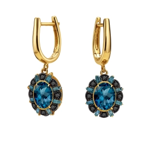 Złote kolczyki z czarnymi brylantami - london blue topaz RE14535LBTBDY