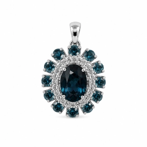 ZAWIESZKA Z TOPAZAMI LONDON BLUE I DIAMENTAMI RP16728LBTW