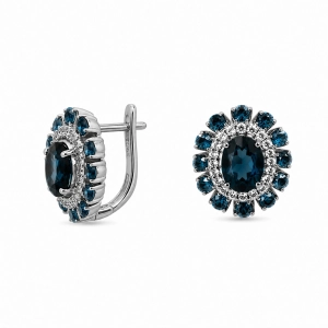 KOLCZYKI Z TOPAZAMI LONDON BLUE I DIAMENTAMI  RE14757LBTW