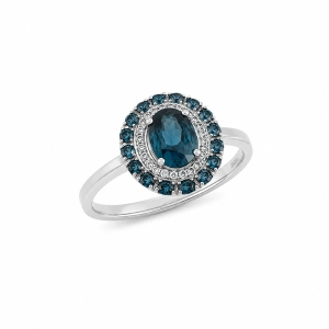 ZŁOTY PIERŚCIONEK Z BRYLANTAMI I TOPAZ LONDON BLUE RR46913LBTW