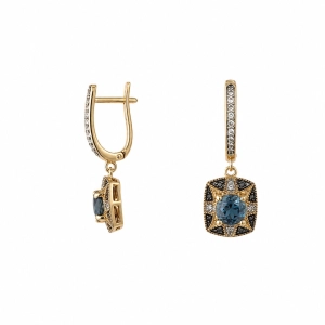 ZŁOTE KOLCZYKI Z BRYLANTAMI I LONDON BLUE TOPAZ JE6426LBTY